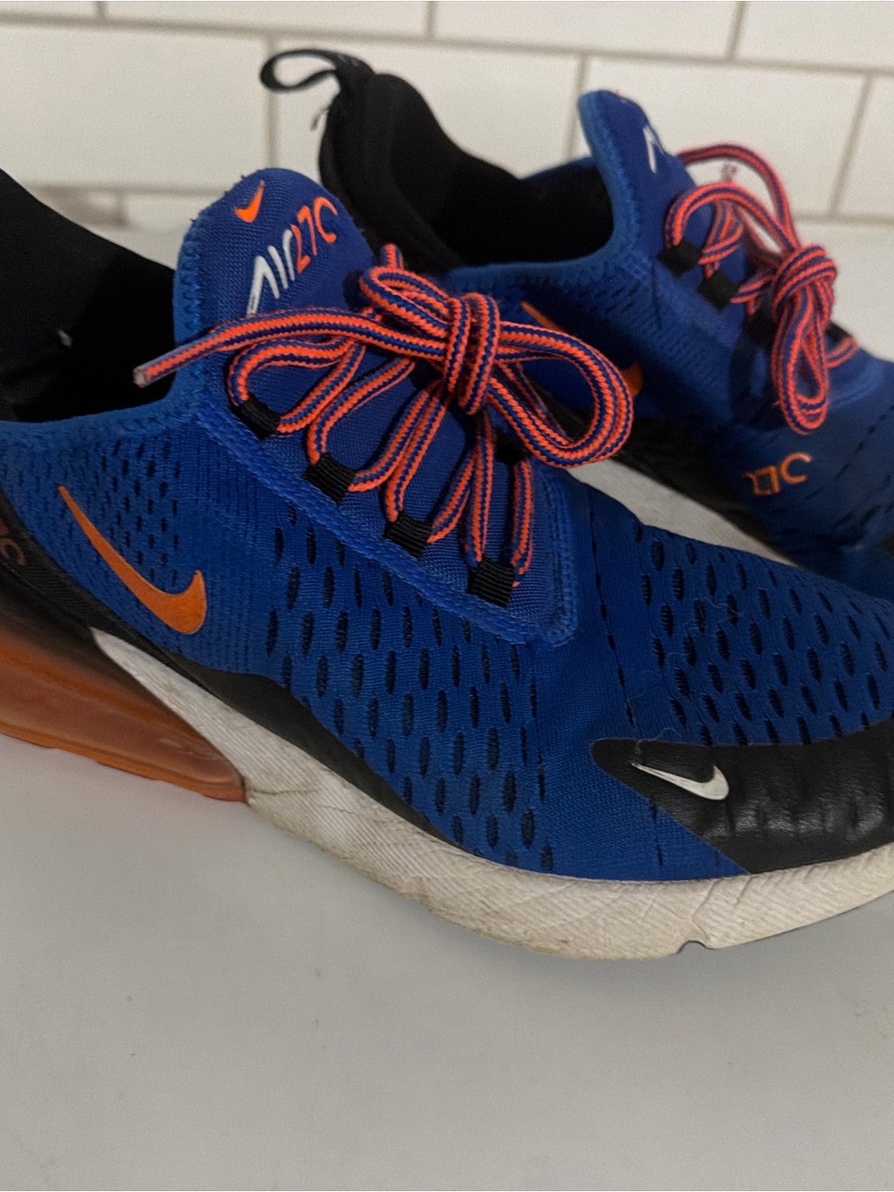 Nike Air Max 270 Lace-Up Sneakers Youth Blue/Black/Orange 943345-401